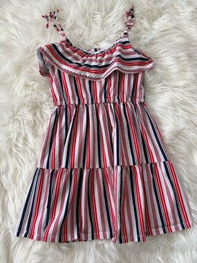 Janie and Jack Red, White & Navy Striped Ruffle Sundress